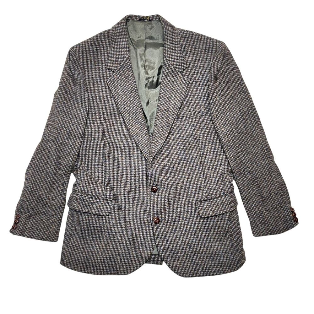 Vintage Harris Tweed Blazer 46 Scottish Wool Barleycorn Specked USA Handwoven